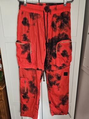 NWT EPTM The Perfect Example Red Black Tie Dye Convertible Cargo Pants Shorts L